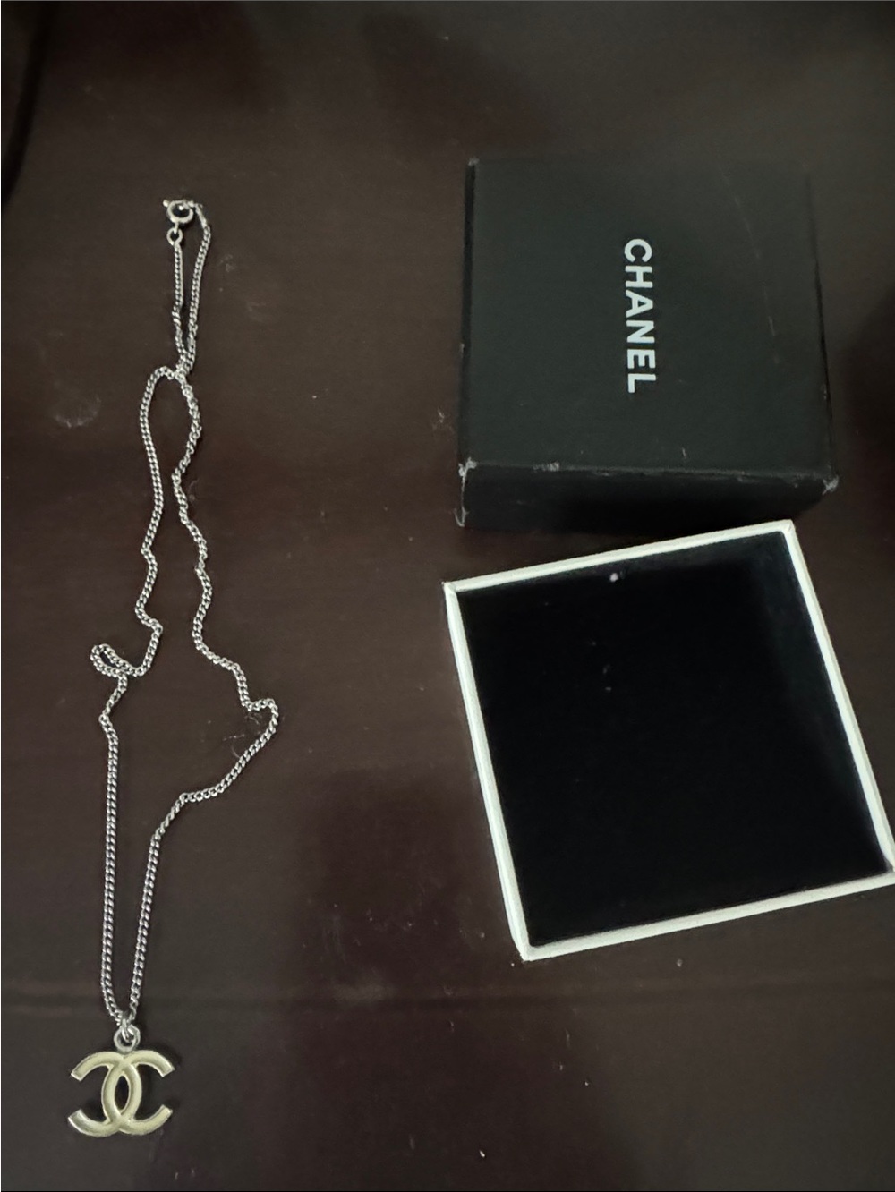 CHANEL Silver CC Logo Necklace with Chain